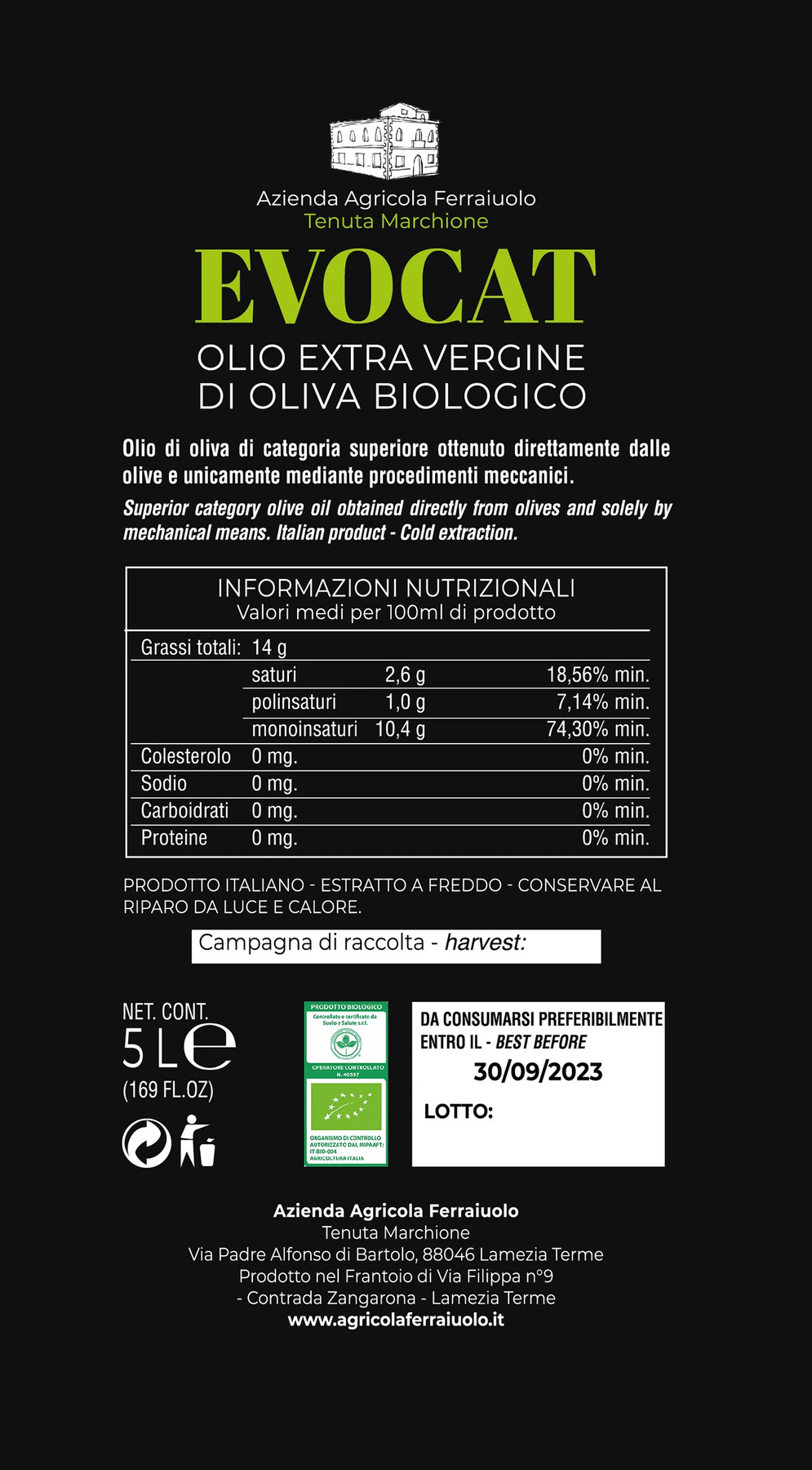 EVOCAT — Etichetta posteriore — latta